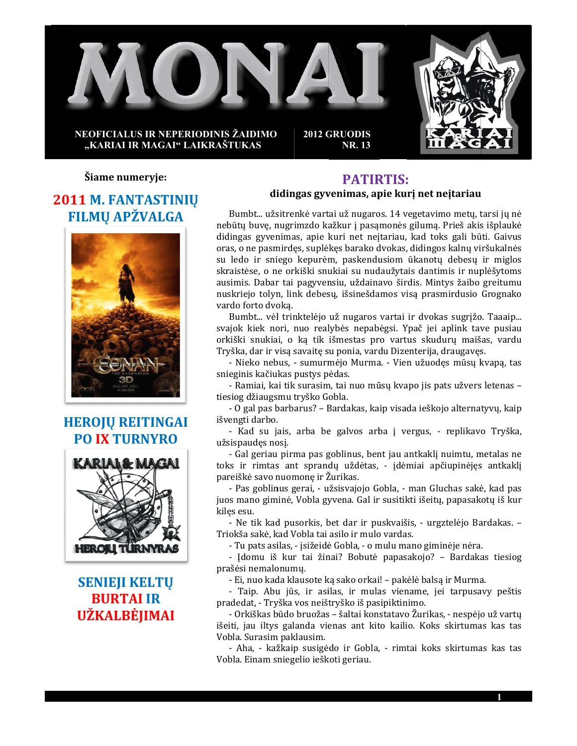 „Monai“ · 13 – pirmasis puslapis
